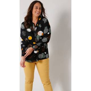 👉 Blous viscose grafisch vrouwen zwart goudkleur Blouse met grafische print Janet & Joyce Zwart/Olijf/Goudkleur 4055708911772 4055708911802