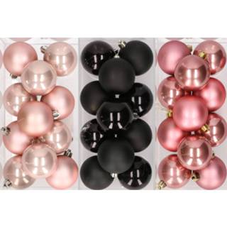 👉 Kerstbal kunststof active roze oudroze zwart 36x stuks kerstballen mix van lichtroze, en 6 cm