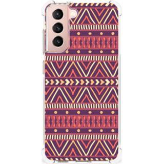 👉 Paars silicone Samsung Galaxy S21 FE Doorzichtige Hoesje Aztec 8720632327246