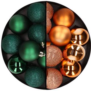 👉 Kerstbal kunststof o active groen 24x stuks kerstballen mix van donkergroen en koper 6 cm