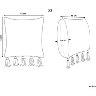 👉 Katoenen kussen beige zwart Set van 2 kussens geometrisch patroon met kwastjes 45 x cm en SAMBUCUS 4251682272919