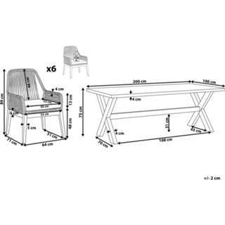 👉 Stoel wit beige Tuinmeubelset vezelcement 200 x 100 cm 6 zits stoelen wit/beige OLBIA 4251682272476