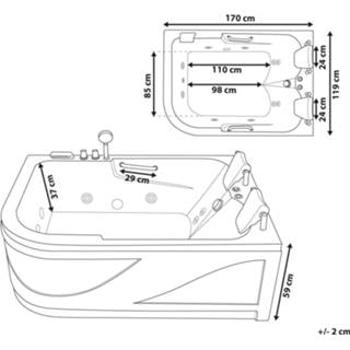 👉 Ligbad zwart Whirlpool hoekmodel met LED 170 x 119 cm links BAYAMO 4251682277259