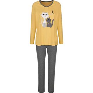 👉 Pyjama gemêleerd vrouwen grijs mosterdgeel Pyjama's per 2 met schattig kattenmotief Harmony Mosterdgeel/Donkergrijs 4055708407404 4055708407435