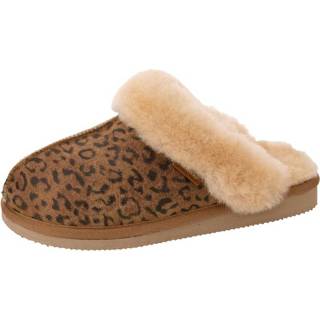 👉 Pantoffels bruin roze animalprint effen geruwd leer vrouwen Pantoffel SHEPHERD