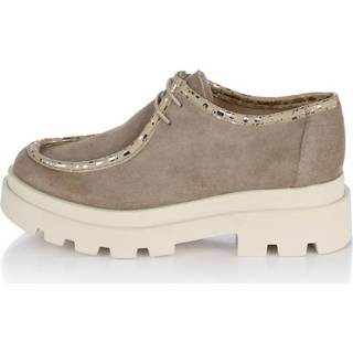 👉 Veterschoenen beige vrouwen effen geruwd leer Veterschoen met modieuze zool Alba Moda 4055708912618