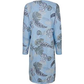 👉 Nachthemd blauw vrouwen gebloemd grijs kunstvezels met bladerenmotieven MONA Lichtblauw/Grijs 4055708795181