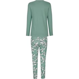 👉 Pyjama vrouwen gebloemd groen marine ecru katoen met korte knoopsluiting MONA Salie/Ecru/Marine 4055708871588