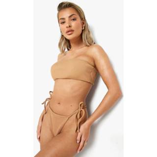 👉 Gekreukeld Bikini Broekje Met Zijstrikjes En Hoge Taille, Mocha