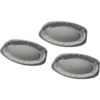 Serveerschaal zilver aluminium metaal active BBQ/diner serveerschalen 3x stuks van 43 x 28 cm