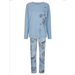 👉 Pyjama blauw grijs kunstvezels gebloemd vrouwen met bladerenmotieven MONA Lichtblauw/Grijs 4055708795280 4055708795297