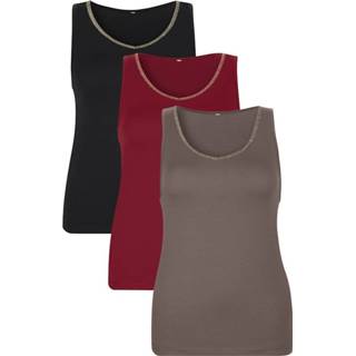 👉 Hemd zwart robijnrood katoen effen vrouwen Hemdjes per 3 stuks met hartvormige hals TruYou Zwart/Robijnrood/Taupe 4055709024266 4055709024273