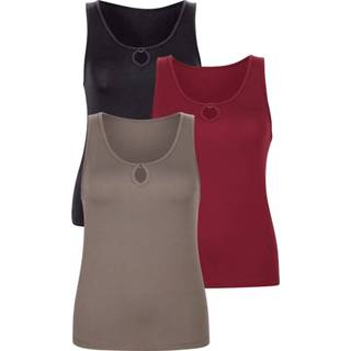 👉 Hemd zwart robijnrood katoen effen vrouwen Hemdjes per 3 stuks met cut-out bij de hals TruYou Zwart/Robijnrood/Taupe 4055709024358 4055709024341