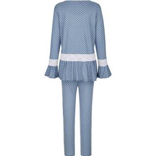👉 Pyjama katoen vrouwen gestippeld blauw wit Leuke stippenprint Harmony Rookblauw/Wit 4055708955516