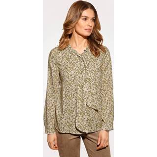 👉 Blous ecru viscose allover vrouwen Blouse met sjaalkraag MONA Olijf/Ecru 4055708980570 4055708980549