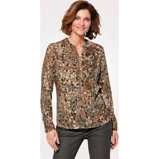 👉 Blous kaki viscose grafisch vrouwen Blouse met decoratieve borstzak Toni Taupe/Kaki 4062796512385 4062796512392