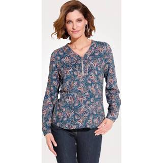 👉 Blous blauw viscose paisley vrouwen paspel Blouse met decoratieve hals MONA Blauw/Koraal 4055708797963 4055708797932