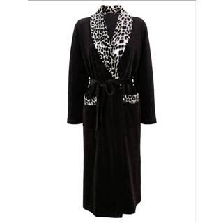 👉 Badjas zwart katoen animalprint vrouwen met luipaardprint MONA Zwart/Camel 4055708893825 4055708893856