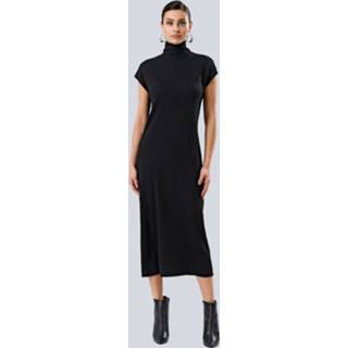 👉 Gebreide jurk zwart effen vrouwen wol met opstaande kraag Alba Moda 4055709078672