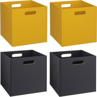 👉 Opbergmand grijs geel hout Set van 4x stuks opbergmanden/kastmanden 29 liter donkergrijs en 31 x cm