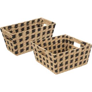 👉 Opbergmand beige zwart rieten Set van 2x gevlochten opbergmanden beige/zwart