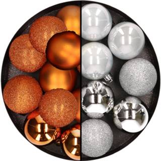 👉 Kerstbal zilver kunststof active 24x stuks kerstballen mix van koper en 6 cm