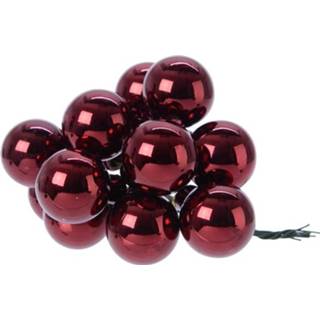 👉 Kerstbal glans active rood 10x stuks glazen mini kerstballen donkerrood kerststukje stekers 2 cm