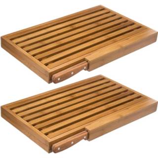 👉 Snijplank bamboe hout 2x Stuks brood met kruimel opvangbak 44 x 27 cm van inclusief broodmes