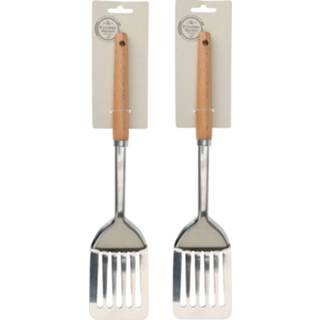 👉 Spatel RVS steel houten 2x stuks keukengerei en handvat 32 cm