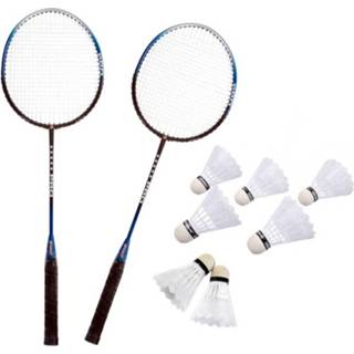 👉 Opbergtas blauw zilver volwassenen Badminton set zilver/blauw met 7x shuttles en