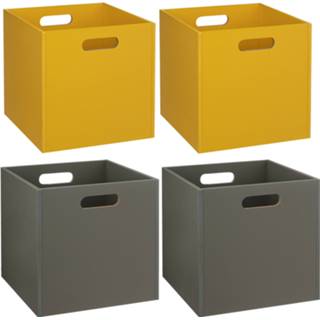 👉 Opbergmand groen geel hout Set van 4x stuks opbergmanden/kastmanden 29 liter olijf en 31 x cm