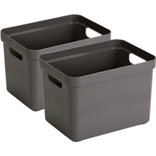 👉 Bruin kunststof 8x stuks taupe/bruin opbergboxen/opbergmanden 18 liter