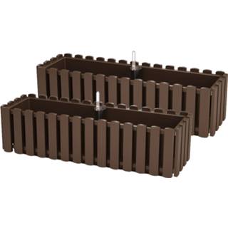 👉 Plantenbak kunststof 2x stuks fence-look ophang plantenbakken/bloembakken 58 x 18 16 cm houtbruin