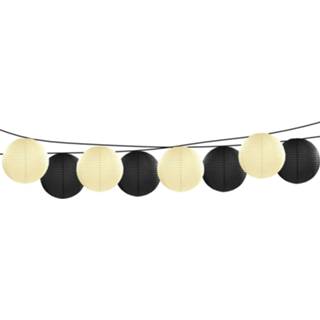 👉 Lampion zwart Feest/tuin versiering 8x stuks luxe bol-vorm lampionnen en ivoor dia 35 cm