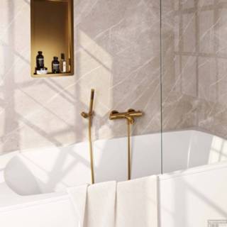 👉 Opbouwset goud Bad- en Douchekraan Brauer Gold Carving Thermostatisch Met Wandhouder Geborsteld 8720359390561