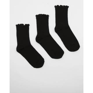 👉 Sokken zwarte zwart One Size Met Ruches (3 Stuks), Black
