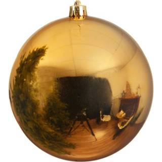 👉 Kerstbal gouden kunststof glans active 1x Grote kerstballen van 14 cm