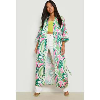 👉 Petite Maxi Kimono Met Abstracte Bloemen, Green