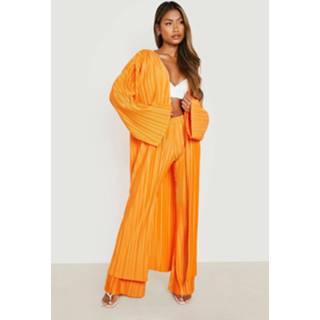 👉 Oranje s Plisse Maxi Kimono Met Wijde Mouwen, Orange
