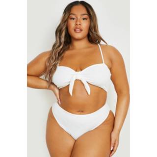 👉 Plus Gekreukelde High Waist Bikini Met Strik, White