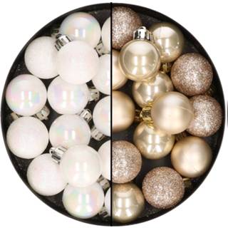 👉 Kerstbal kunststof parelmoer active wit 28x stuks kleine kerstballen champagne en 3 cm