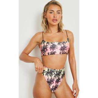 👉 Ombre Palmboom Bikini Set Met Dunne Bandjes, Pink