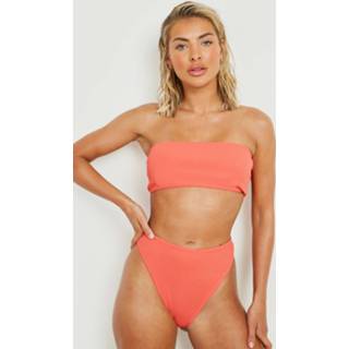 👉 Gekreukelde High Waist Bandeau Bikini Set, Coral Pink