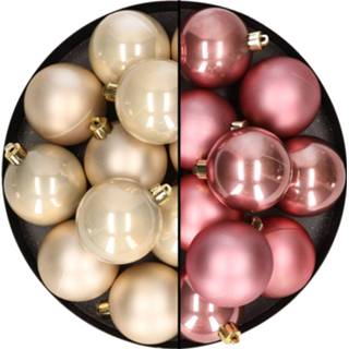 👉 Kerstbal kunststof active roze 24x stuks kerstballen mix van champagne en velvet 6 cm