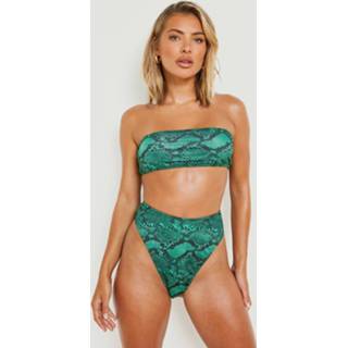 👉 Slangenprint Bandeau High Waist Bikini Set, Bright Green