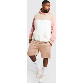 👉 Plus Ofcl Colour Block Trainingspak Met Shorts, Taupe