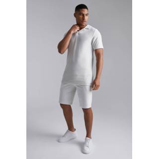 👉 Tall Geribbelde Velours Polo En Shorts Set, Light Grey