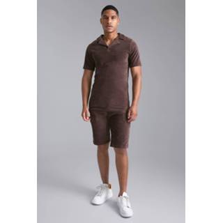 Tall Geribbelde Velours Polo En Shorts Set, Chocolate