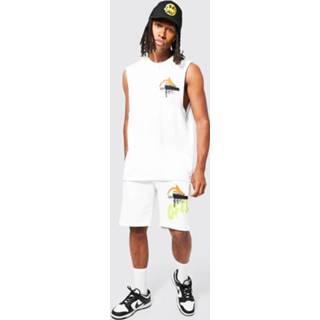 Oversized Graffiti Tank Top En Shorts Set, White