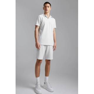 👉 Velours Geribbelde Polo En Cargo Shorts Set, Light Grey